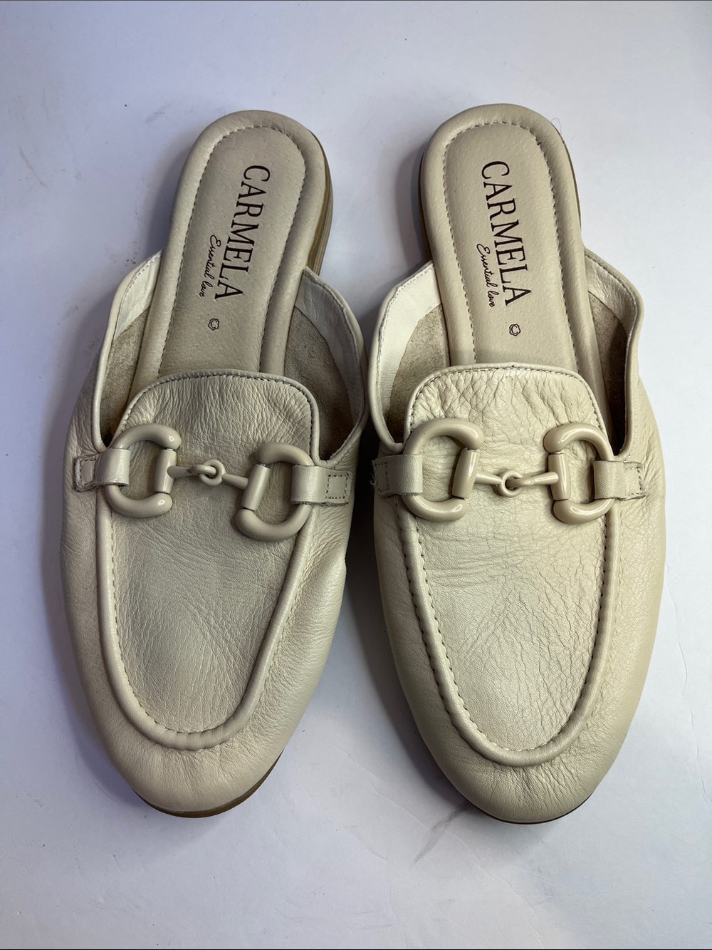 Carmela Cream Leather Slip-On Mule with Metal Bit
